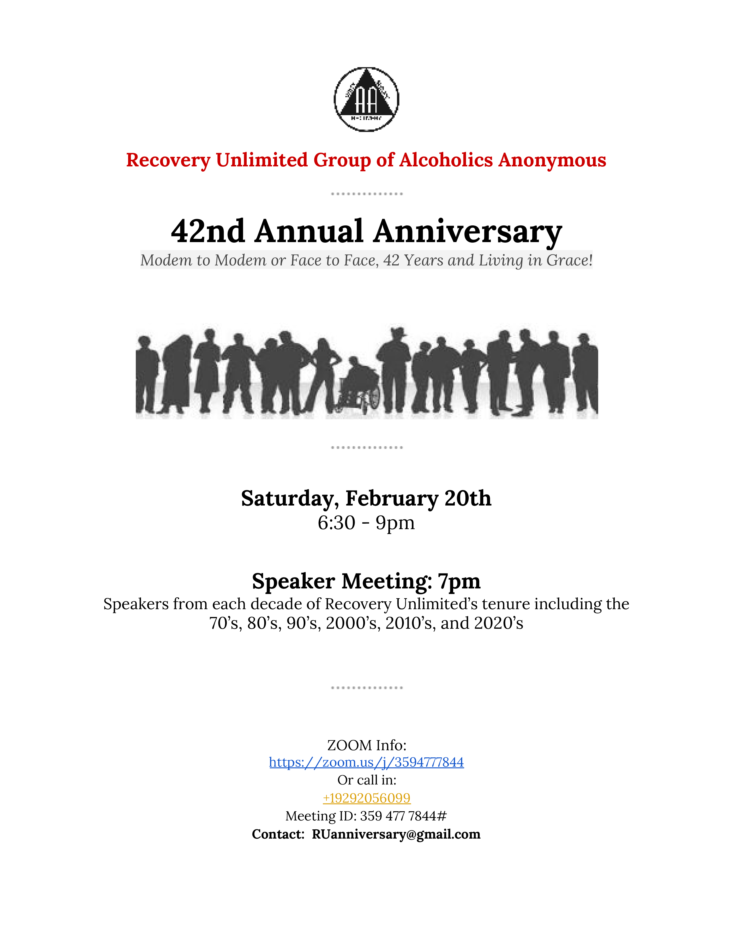 Recovery Unlimited 42nd Anniversary Flyer