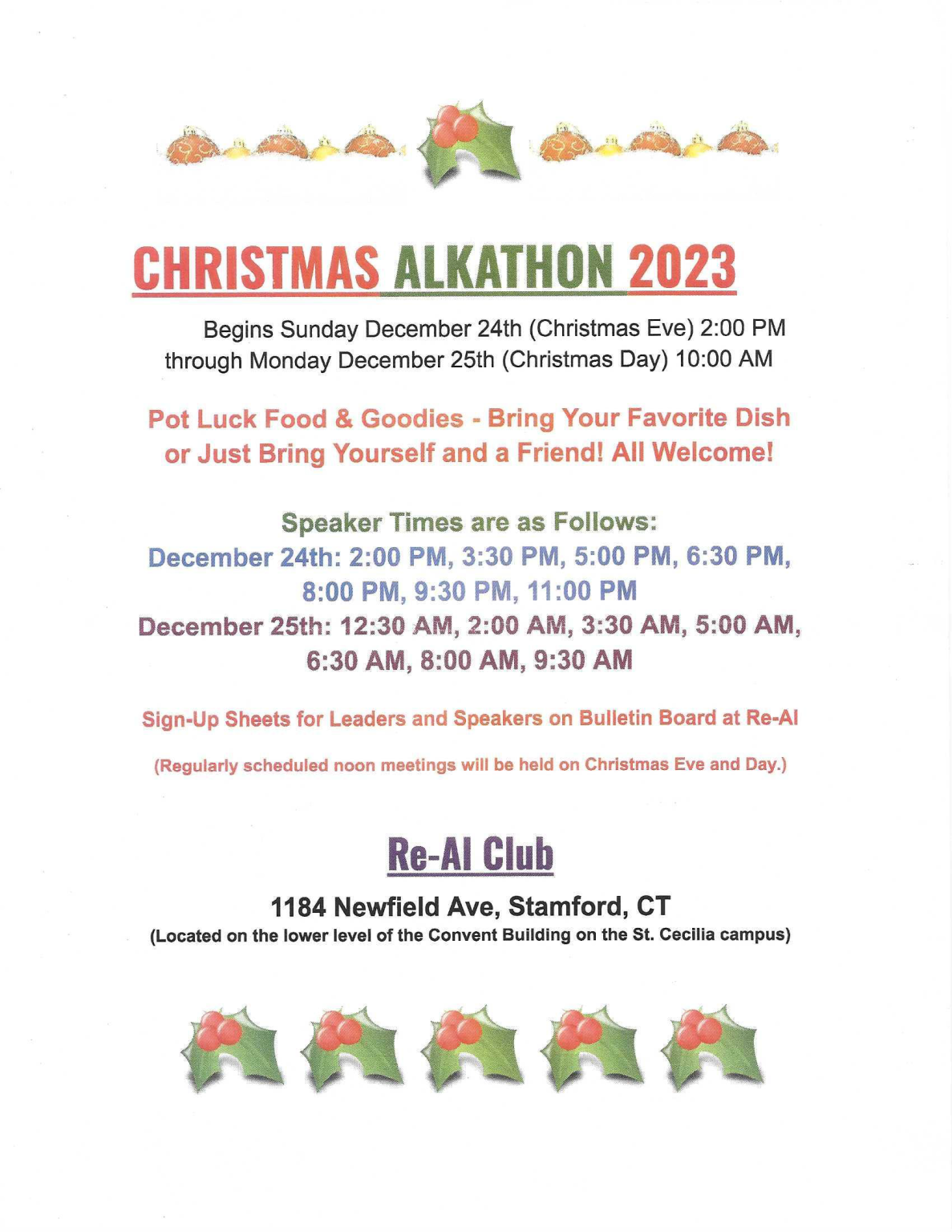 2023 Christmas Alkathon at the ReAl Club Intergroup Association of